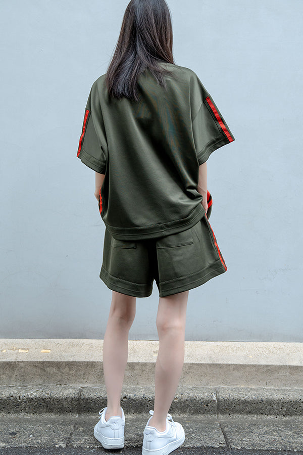 【Nora Lily】Jersey Line S/S Pullover<UNISEX> -KHAKI x org-223380060270