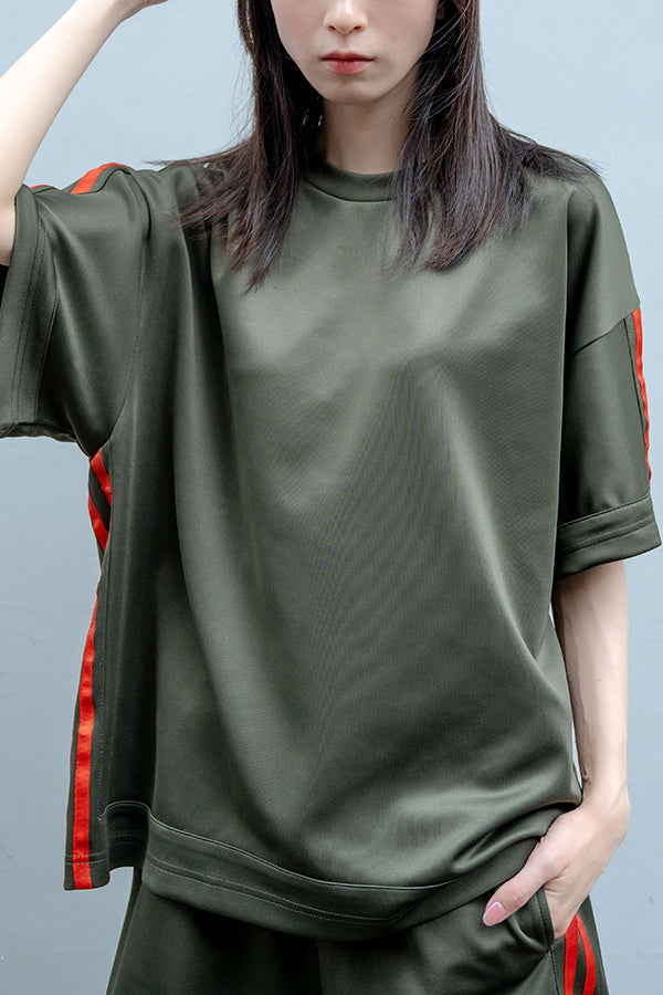 【Nora Lily】Jersey Line S/S Pullover<UNISEX> -KHAKI x org-223380060270