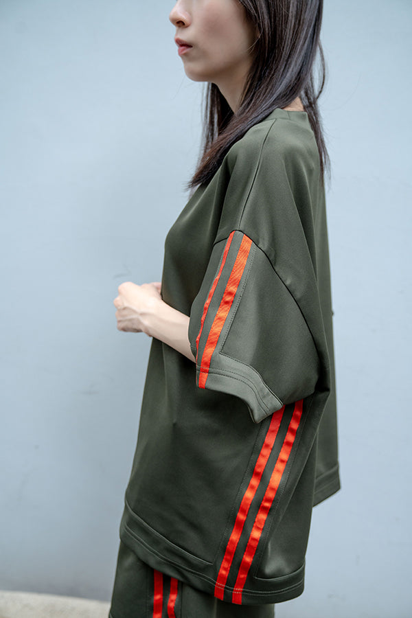 【Nora Lily】Jersey Line S/S Pullover<UNISEX> -KHAKI x org-223380060270