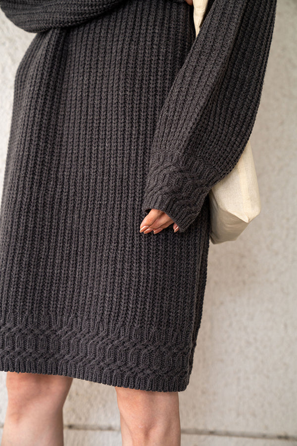 【Nora Lily】 Bulky Knit Long Pull Over(UNISEX)-GREY-223512006-12