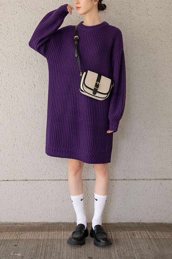 【Nora Lily】 Bulky Knit Long Pull Over(UNISEX)-Dark PURPLE-223512006-88
