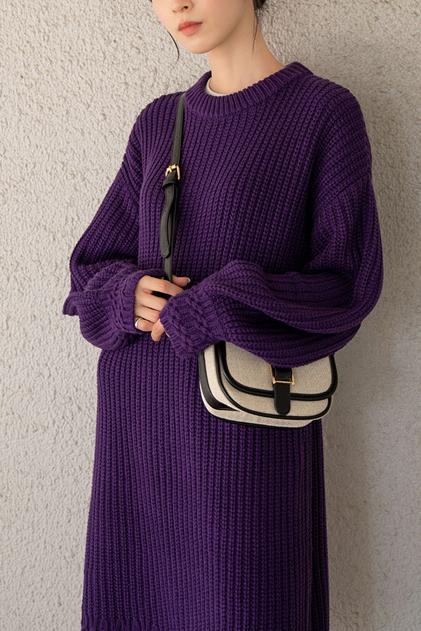 【Nora Lily】 Bulky Knit Long Pull Over(UNISEX)-Dark PURPLE-223512006-88
