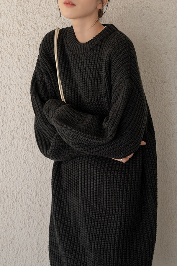 【Nora Lily】 Bulky Knit Long Pull Over(UNISEX)-BLACK-223512006-19