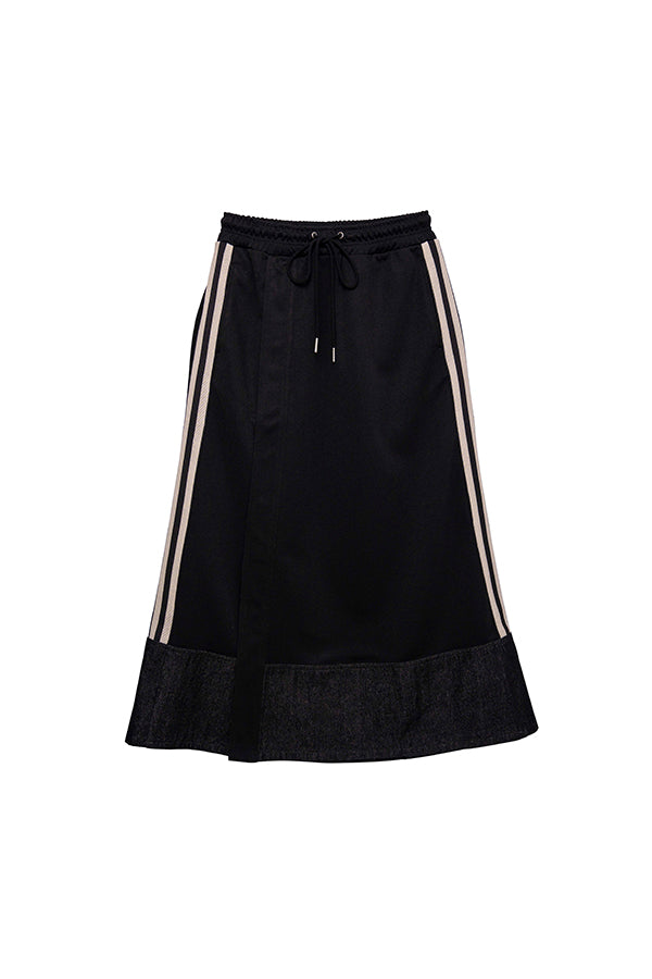 【Nora Lily】 Denim Blocking Track Skirt(Women)-BLACK x BLACK Denim-223560034-19