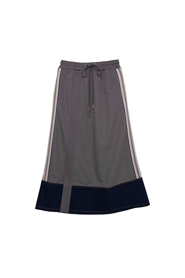 【Nora Lily】 Denim Blocking Track Skirt(Women)-GREY x Indigo Denim-223560034-12