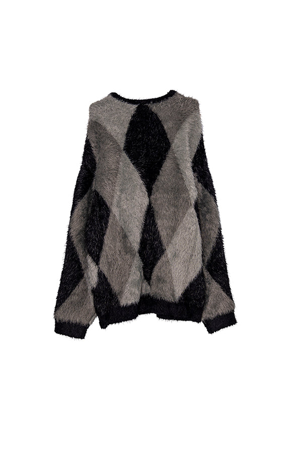 【INTERPLAY x TAKERU】 Diamond Shaggy Knit Sweater(UNISEX)-BLACK x gry x l.gry- 623512001-19