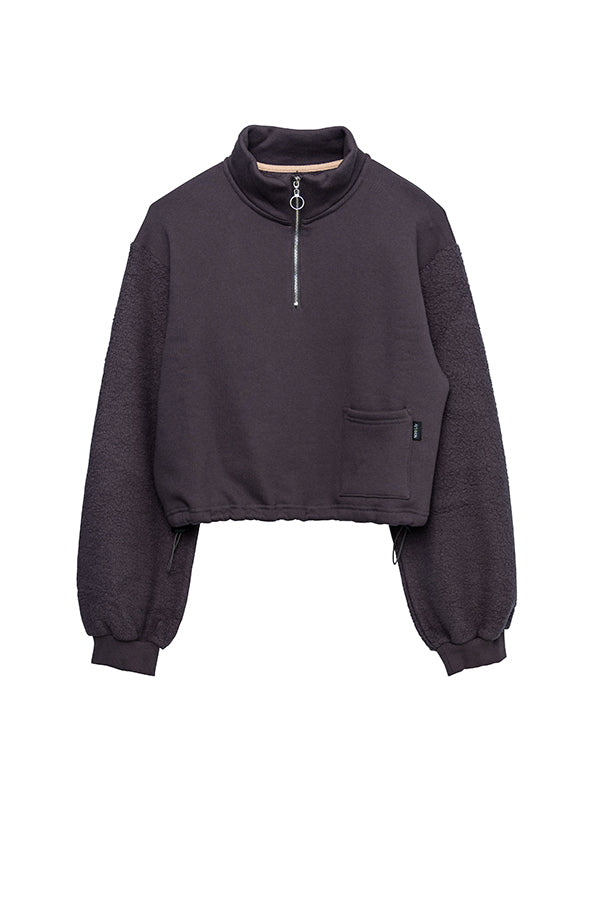 【Nora Lily】 Moc Neck Warm Half Zip Pull Over Sweat(UNISEX)-CHARCOAL-223580062-12