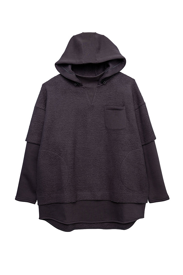 【Nora Lily】 Layered Warm Hooded Pull Over Sweat(UNISEX)-CHARCOAL-223580063-12