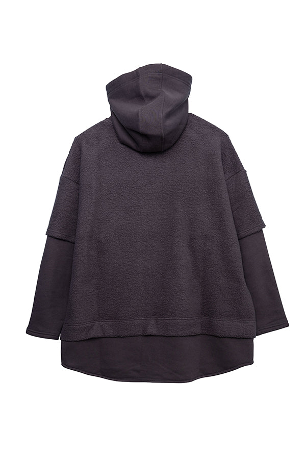 【Nora Lily】 Layered Warm Hooded Pull Over Sweat(UNISEX)-CHARCOAL-223580063-12