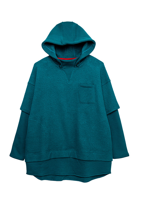 【Nora Lily】 Layered Warm Hooded Pull Over Sweat(UNISEX)-Blue GREEN-223580063-22