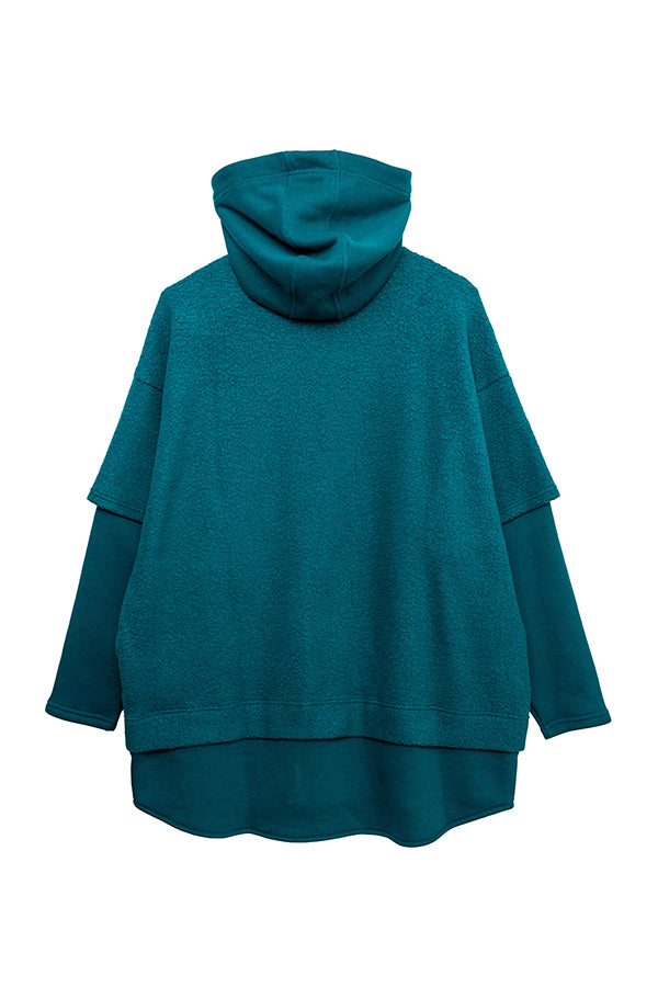 【Nora Lily】 Layered Warm Hooded Pull Over Sweat(UNISEX)-Blue GREEN-223580063-22