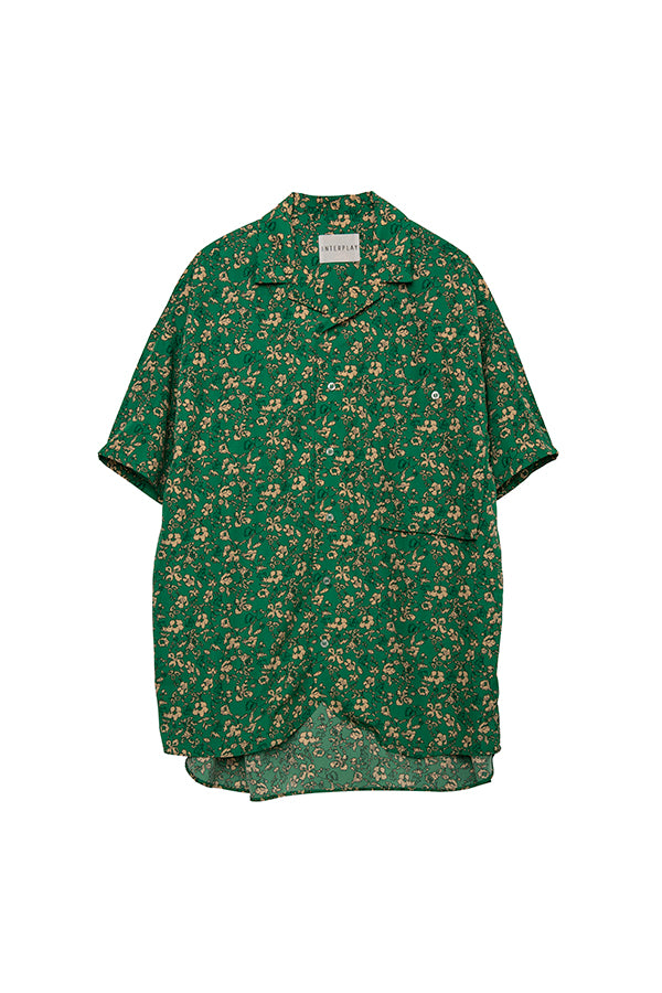 【INTERPLAY】 Open Collar S/S Over Size Shirt【2】-Retro flower GREEN-＜UNISEX＞ 623380025-24