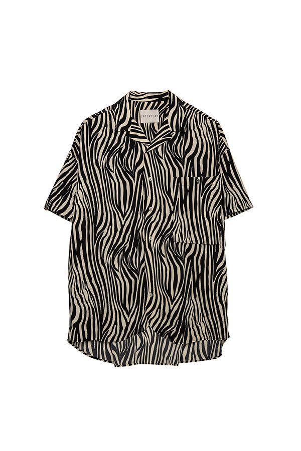 【INTERPLAY】 Open Collar S/S Over Size Shirt【2】-Zebra MONO-＜UNISEX＞ 623380025-16