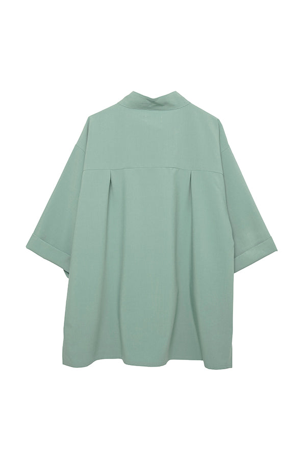 【NoraLily】Stand Collar S/S Shirt-GREEN- (UNISEX)