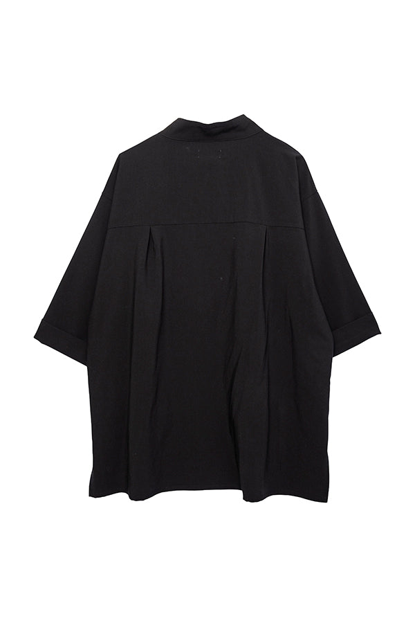 【NoraLily】Stand Collar S/S Shirt-BLACK- (UNISEX)