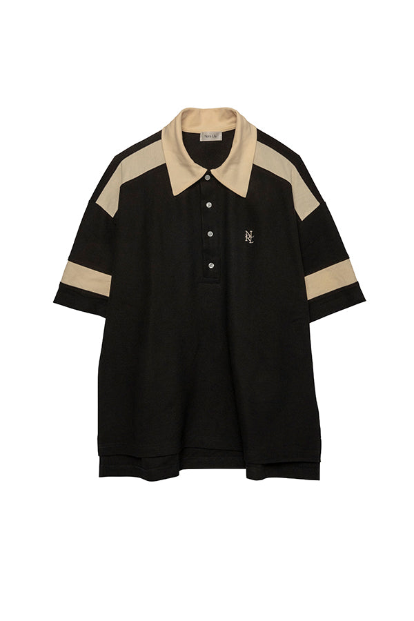 【NoraLily】Loose Polo Bi-color S/S Top-BLACK x Ivory- (UNISEX)