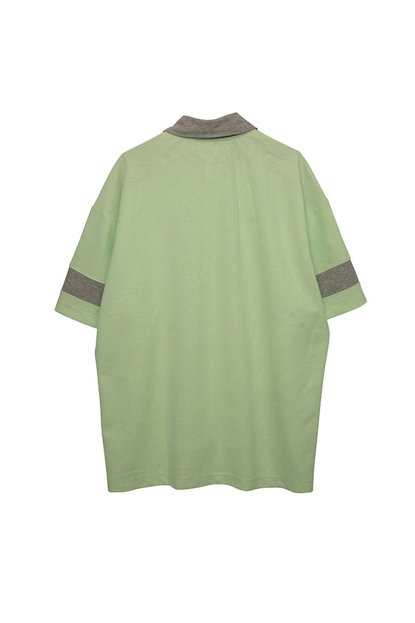 【NoraLily】Loose Polo Bi-color S/S Top-MINT x Light Grey- (UNISEX)