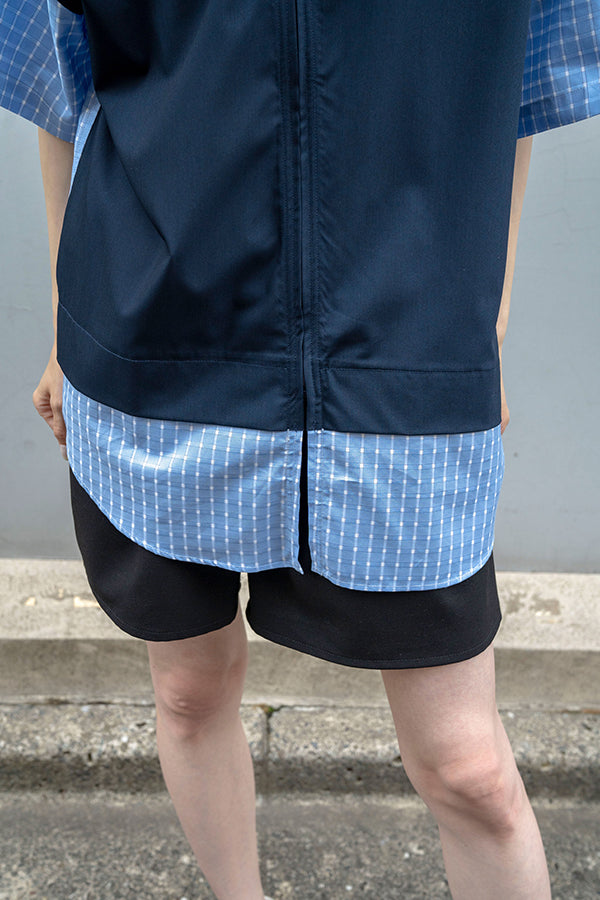 【Nora Lily】 Docking Bi-Collar Shirt<UNISEX> -NAVY x Blue Stripe-223380049-93