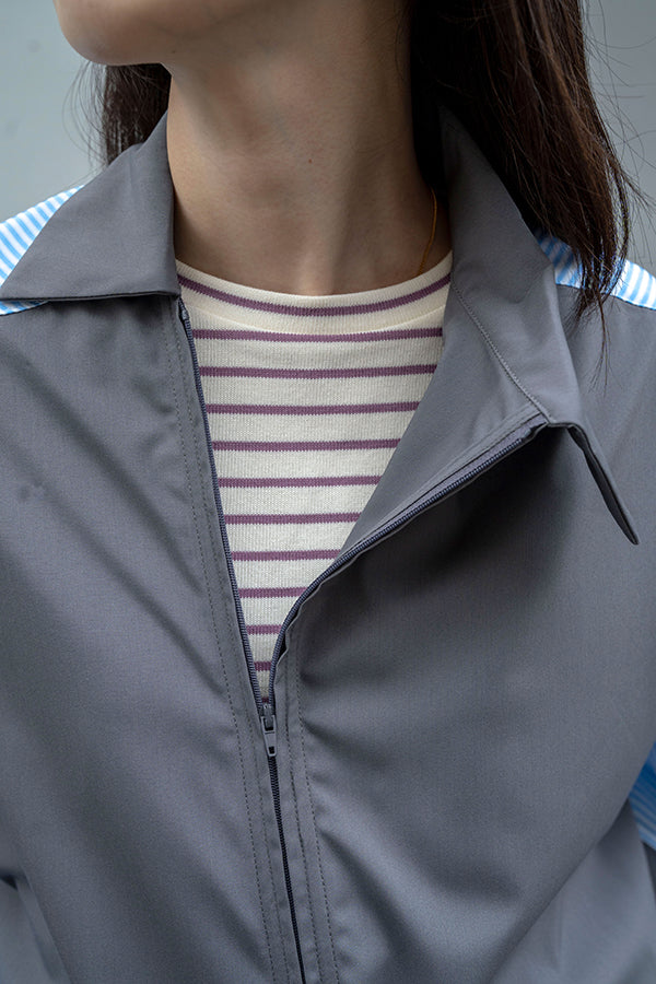 【Nora Lily】 Docking Bi-Collar Shirt<UNISEX> -GREY x Blue Stripe-223380049-12
