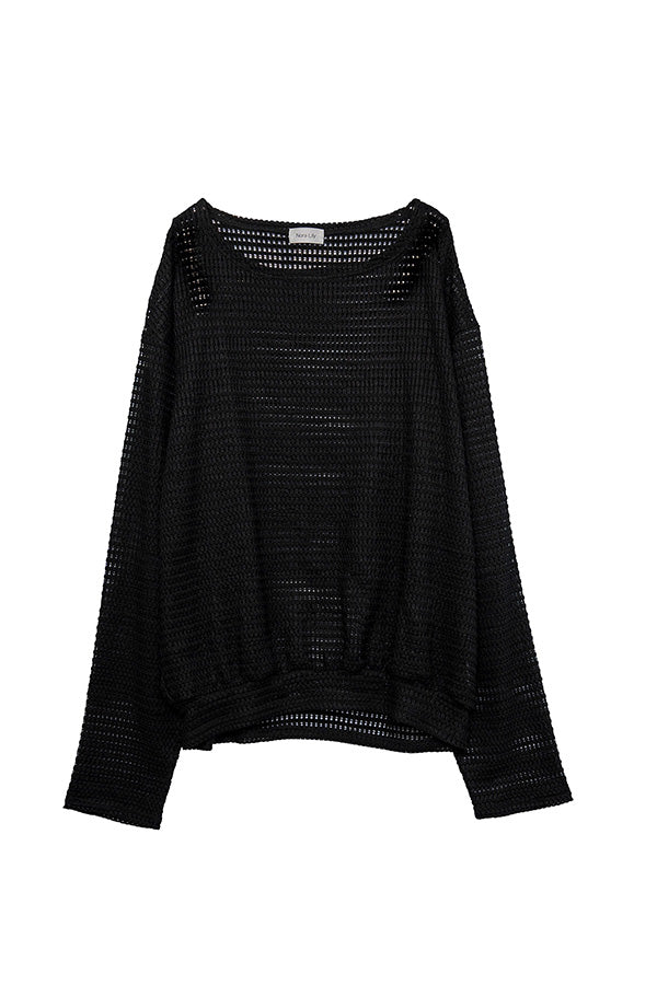 【Nora Lily】 Shirred mesh Pull Top<UNISEX> -BLACK-223380053190