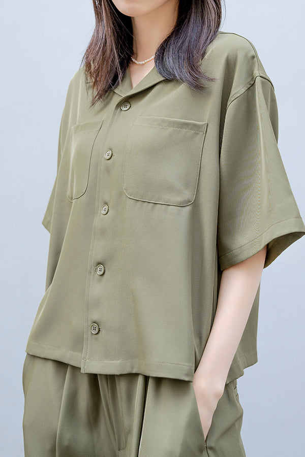 【Nora Lily】Open Collar Square Shirt【2】＜UNISEX＞ -KHAKI-223380057-27