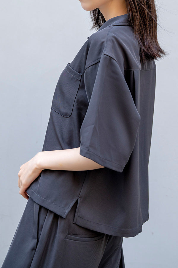 【Nora Lily】Open Collar Square Shirt【2】＜UNISEX＞ -Charcoal GREY-223380057-13