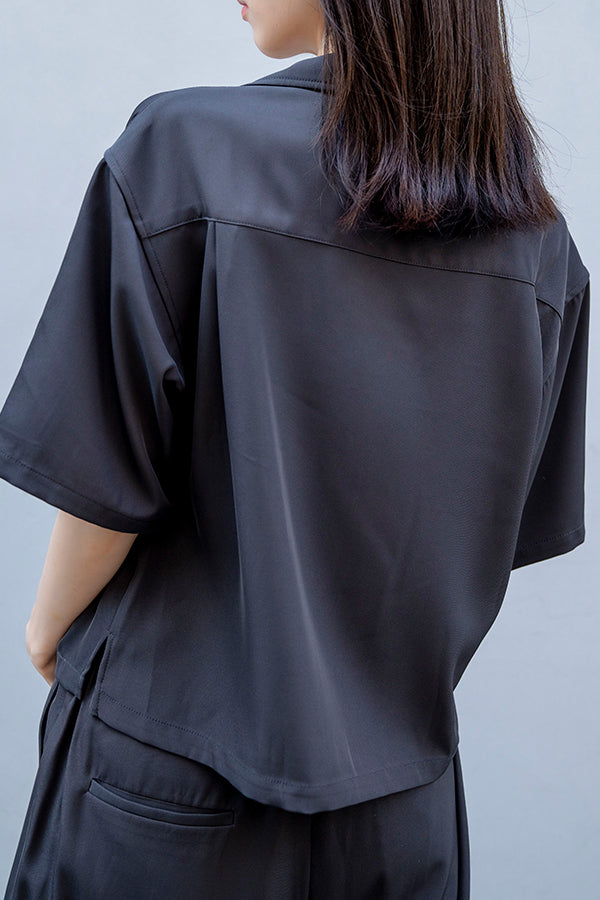 【Nora Lily】Open Collar Square Shirt【2】＜UNISEX＞ -Charcoal GREY-223380057-13