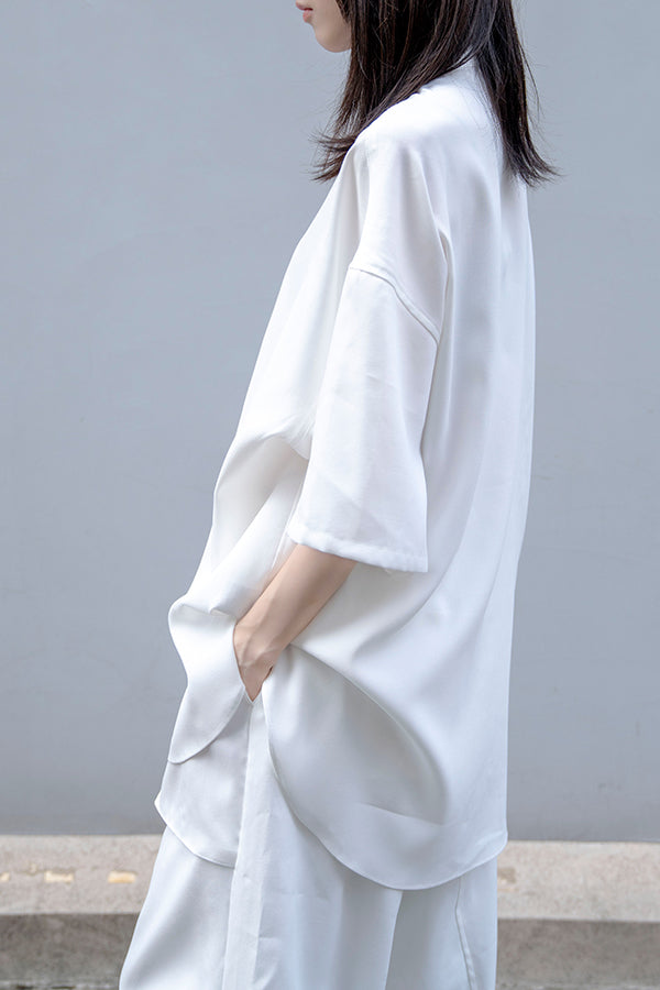【Nora Lily】China Open Collar S/S Shirt【2】<UNISEX> -WHITE-223380052-01