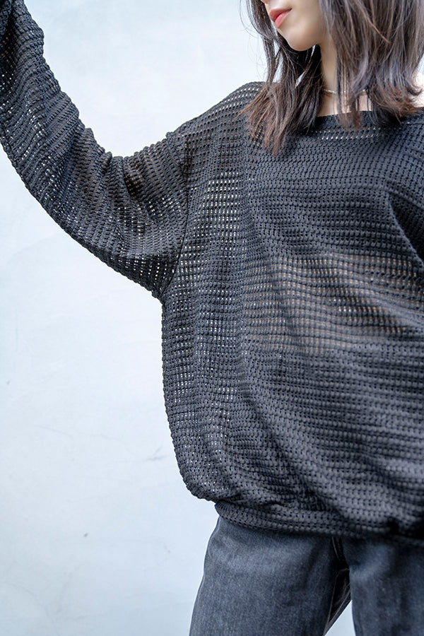 【Nora Lily】 Shirred mesh Pull Top<UNISEX> -BLACK-223380053190