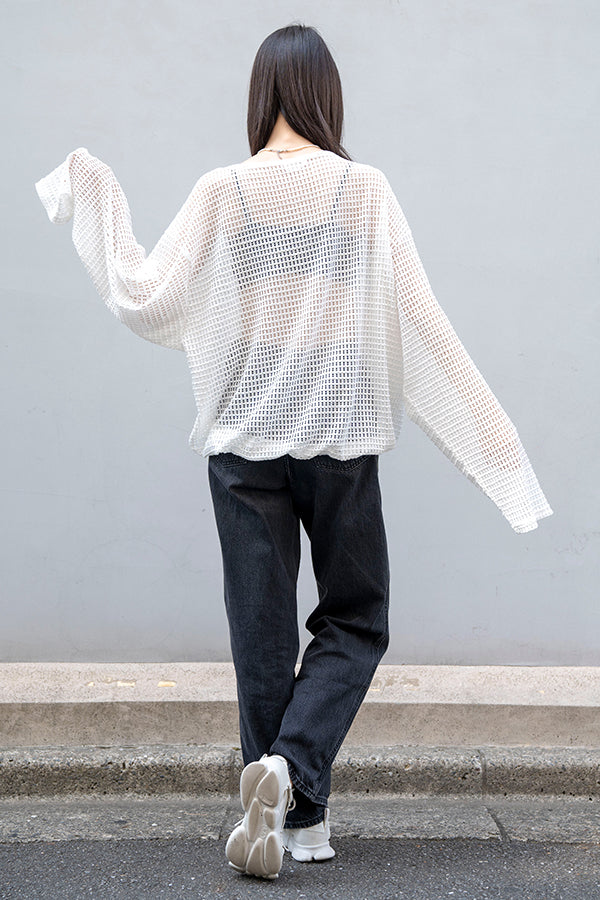 【Nora Lily】 Shirred mesh Pull Top<UNISEX> -WHITE-223380053010