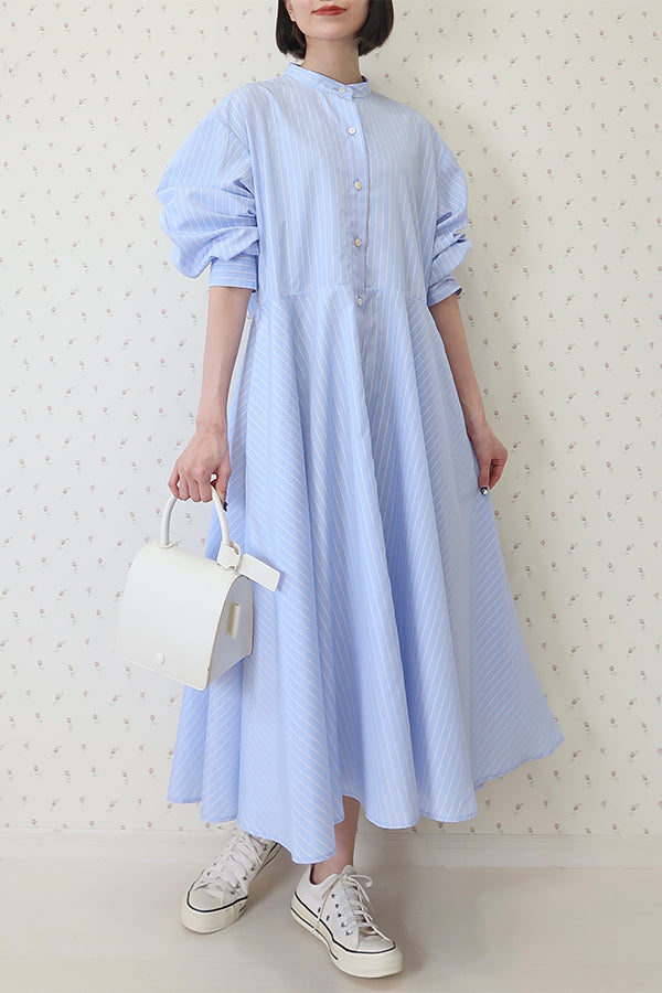 【INTERPLAY x MAYUKO】Drape Flare One-piece(Women) -Light BLUE stripe- 624150006-90