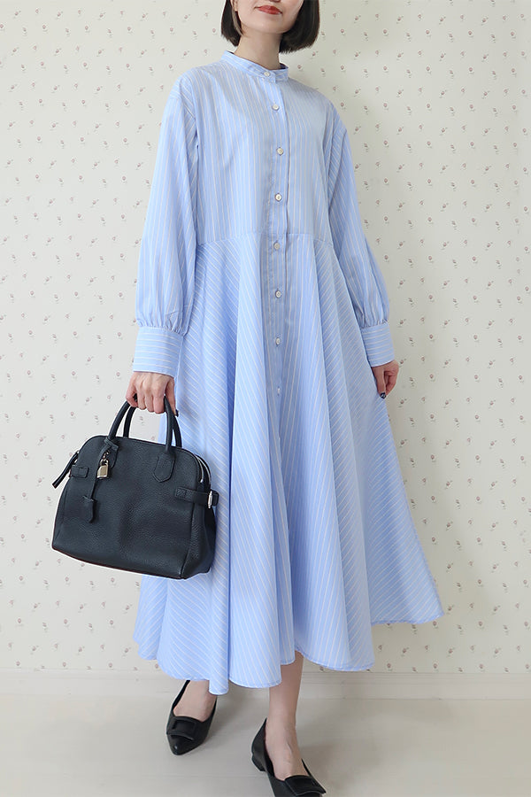 【INTERPLAY x MAYUKO】Drape Flare One-piece(Women) -Light BLUE stripe- 624150006-90