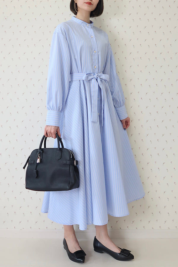 【INTERPLAY x MAYUKO】Drape Flare One-piece(Women) -Light BLUE stripe- 624150006-90