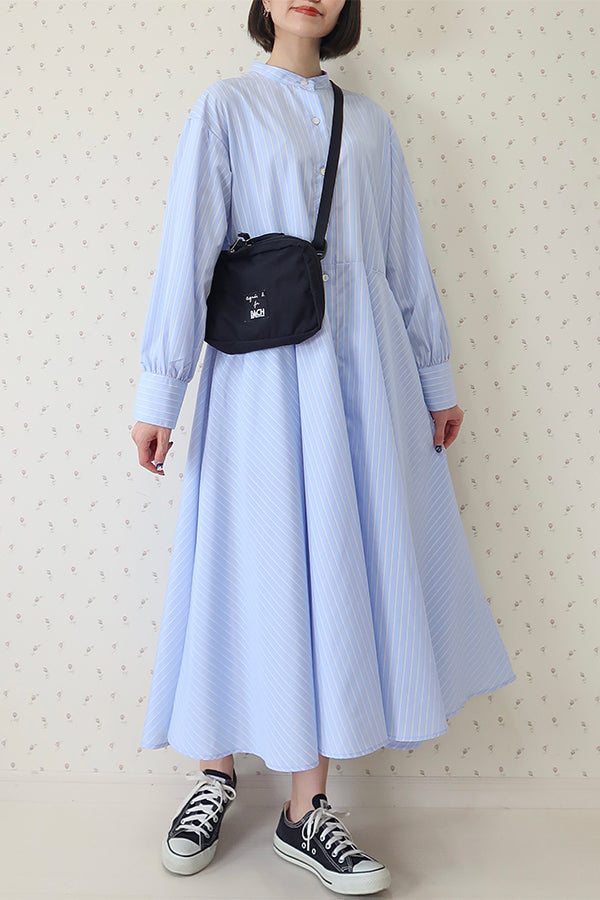 【INTERPLAY x MAYUKO】Drape Flare One-piece(Women) -Light BLUE stripe- 624150006-90