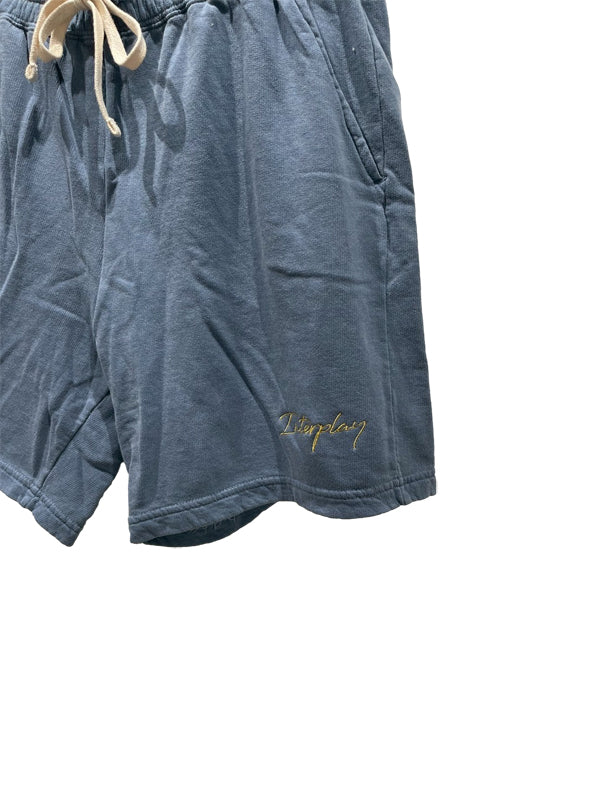 【INTERPLAY】Script EMB. LOGO Garment Dyed 6.4 oz Sweat Shorts Ivory/Pepper Black/Blue Jean 625120022-04/19/92M