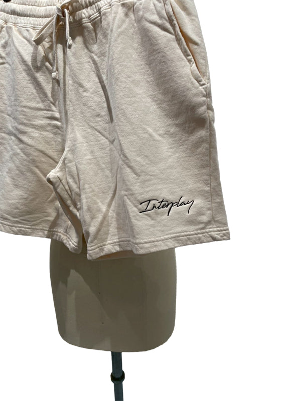 【INTERPLAY】Script EMB. LOGO Garment Dyed 6.4 oz Sweat Shorts Ivory/Pepper Black/Blue Jean 625120022-04/19/92M