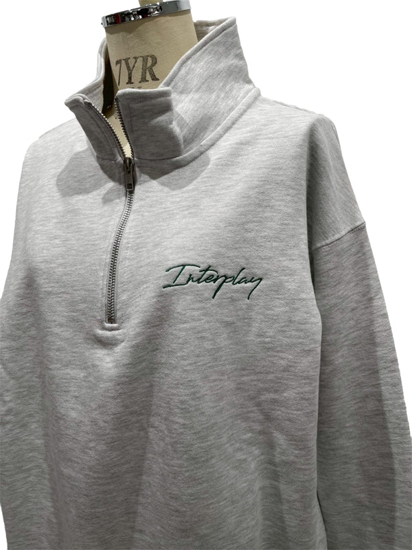 【INTERPLAY】Script EMB. LOGO Half Zip Pull Over Sweat White(white)/Ash Grey(grey) 625120023-01/11XL