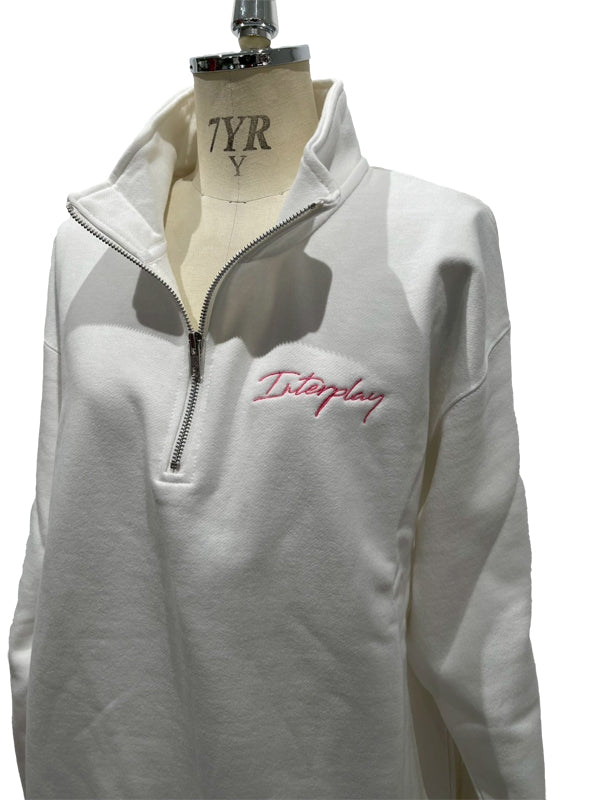 【INTERPLAY】Script EMB. LOGO Half Zip Pull Over Sweat White(white)/Ash Grey(grey) 625120023-01/11XL