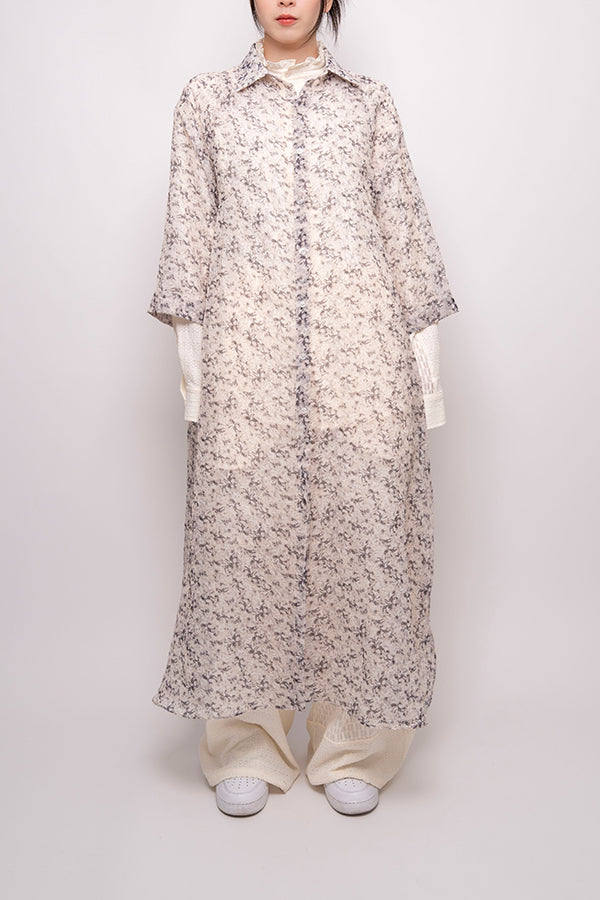 【Nora Lily】 Sheer Shirt One-piece-mini Botanical WHITE-224180081-02