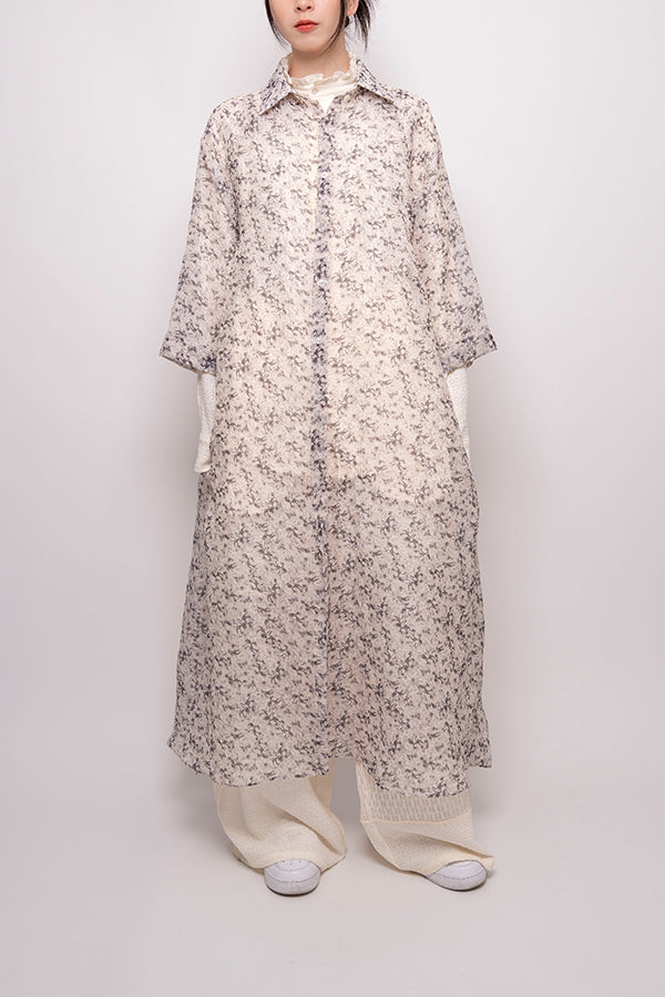 【Nora Lily】 Sheer Shirt One-piece-mini Botanical WHITE-224180081-02