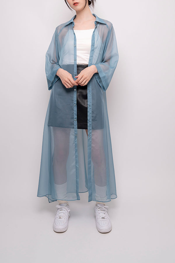 【Nora Lily】 Sheer Shirt One-piece-Light BLUE-224180081-90