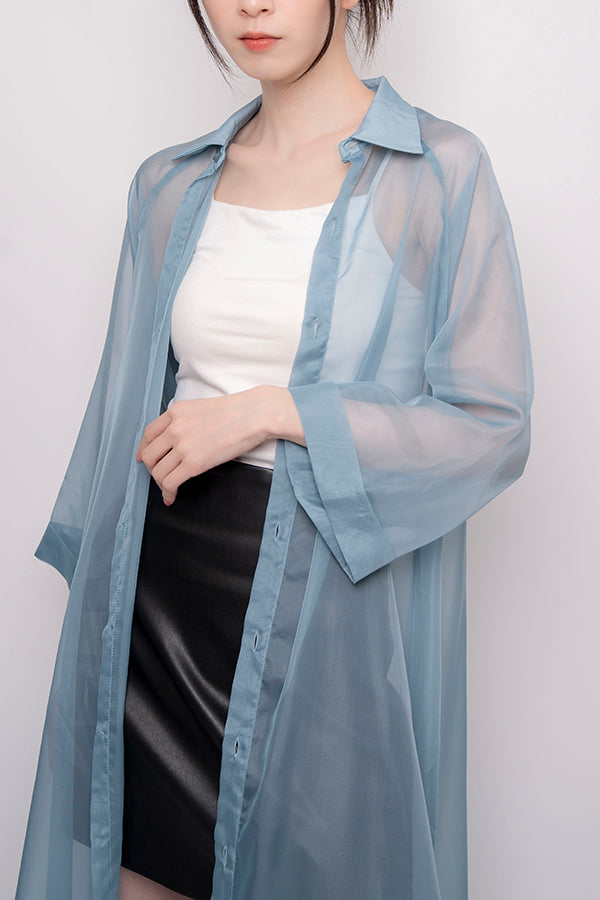 【Nora Lily】 Sheer Shirt One-piece-Light BLUE-224180081-90