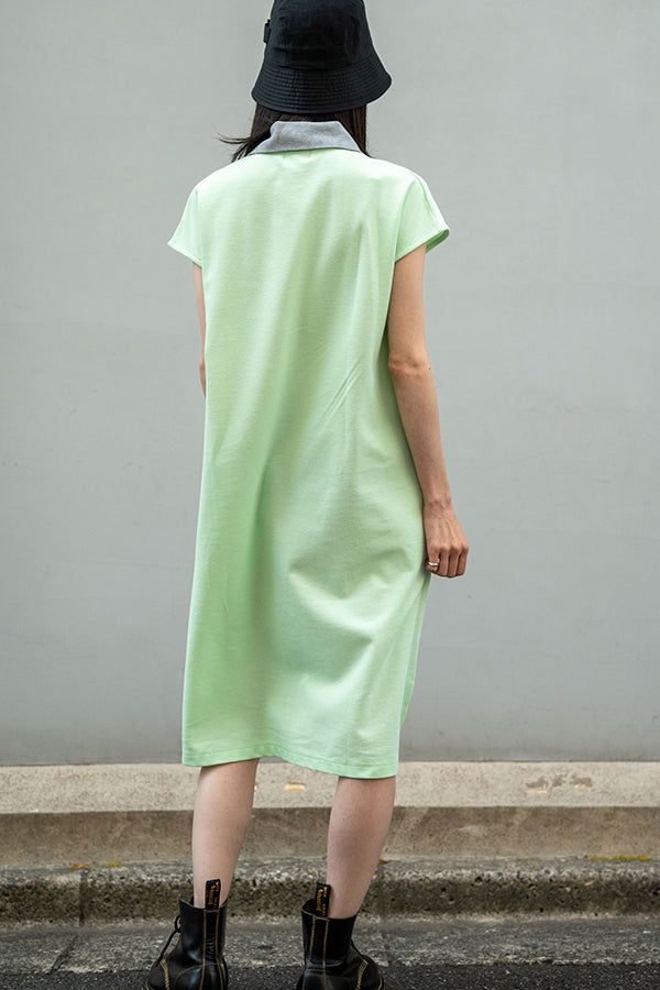 【NoraLily】Bi-Color No-Sleeve Polo One-piece-MINT x Light Grey-