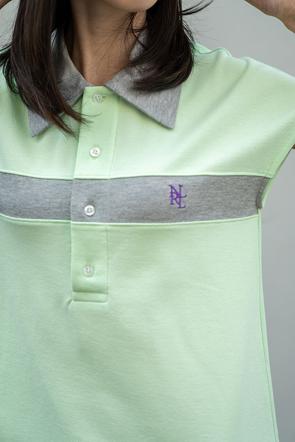 【NoraLily】Bi-Color No-Sleeve Polo One-piece-MINT x Light Grey-