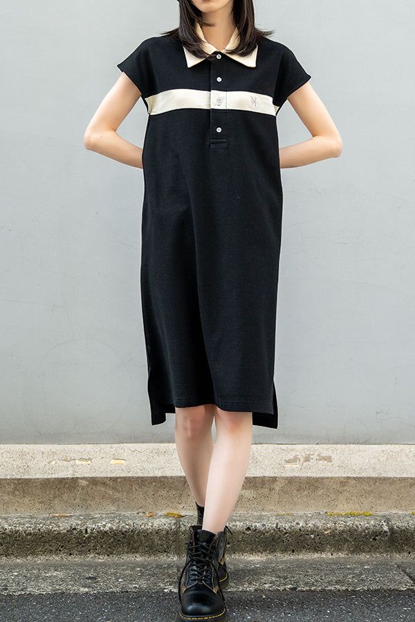 【NoraLily】Bi-Color No-Sleeve Polo One-piece-BLACK x Ivory-