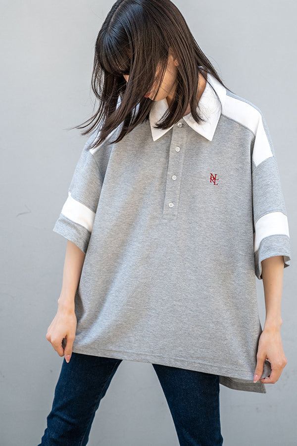 【NoraLily】Loose Polo Bi-color S/S Top-GREY x White- (UNISEX)