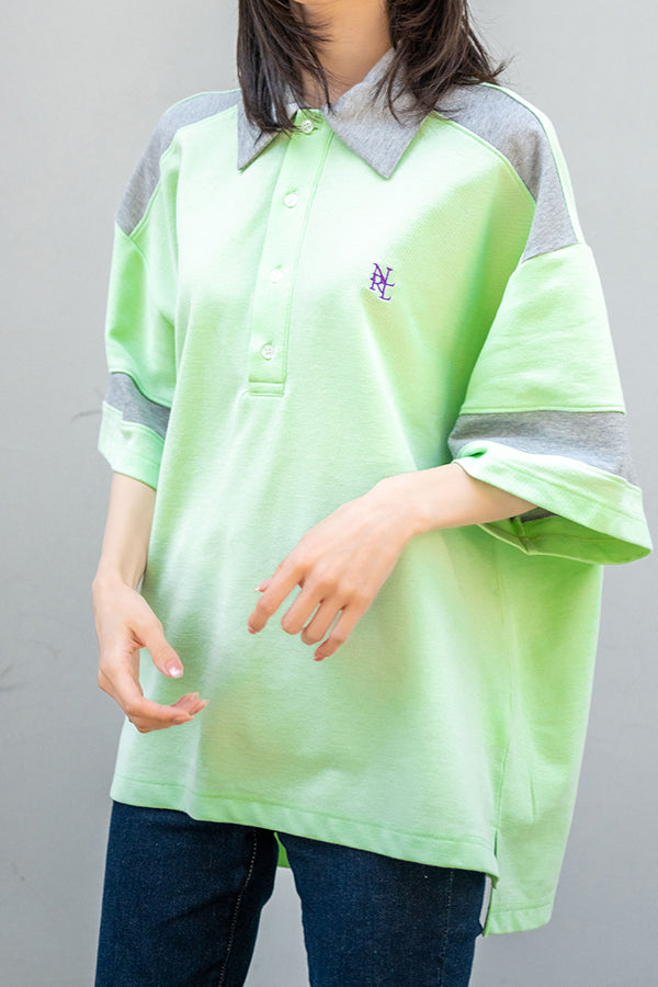 【NoraLily】Loose Polo Bi-color S/S Top-MINT x Light Grey- (UNISEX)