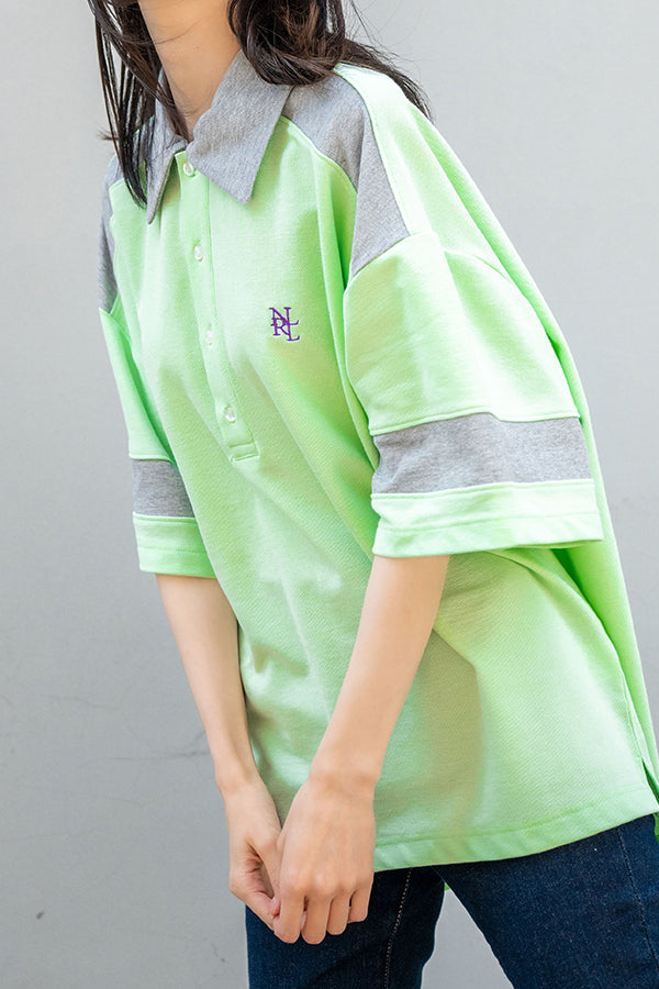 【NoraLily】Loose Polo Bi-color S/S Top-MINT x Light Grey- (UNISEX)