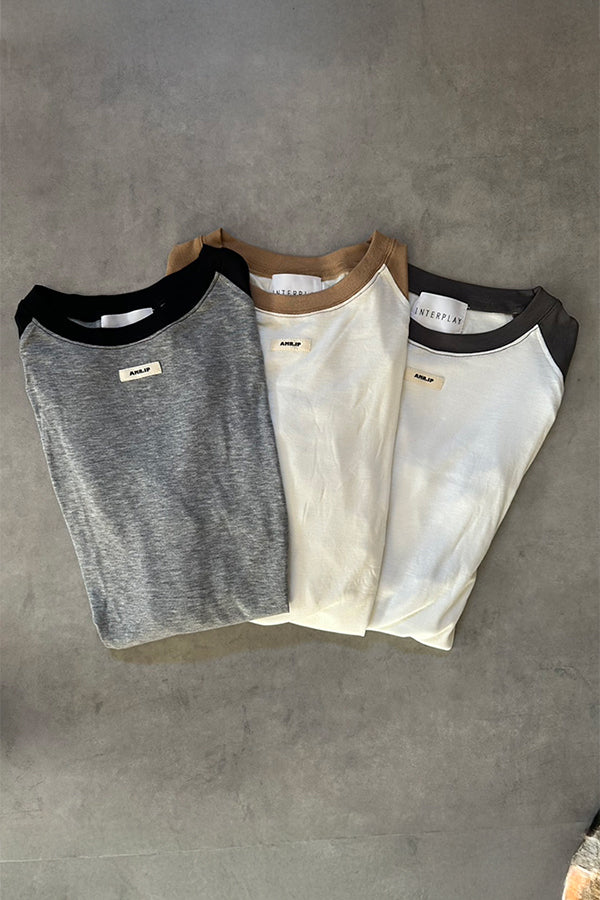 【INTERPLAY x AYA】Loose Raglan Tee-Ivory x Brown-625580005-04F