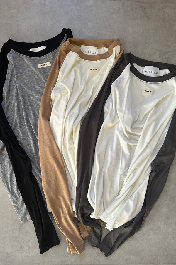 【INTERPLAY x AYA】Loose Raglan Tee-Ivory x Brown-625580005-04F